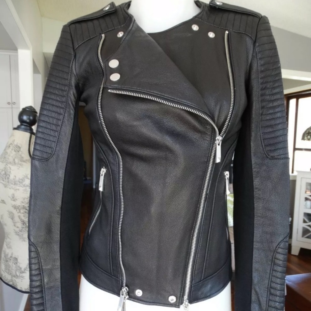 BCBG Blake NAVY Leather jacket $850 new
